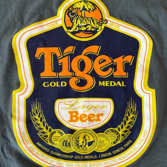 VTG Tiger Gold Medal Lager Beer Drink Fan Gray T Shirt XL 100% Cotton Crew Neck - Picture 6 of 10